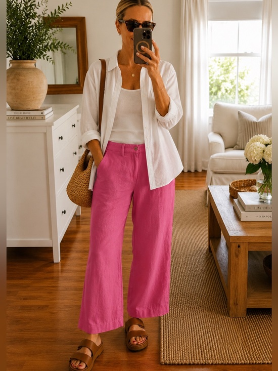 Ralph Lauren Pants - Ralph Lauren Pink 100% Linen Wide Leg Pants Size 2